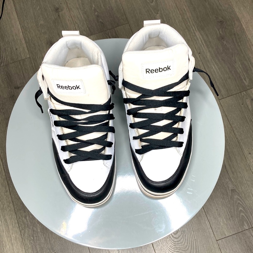 White and black Reebok high tops sz 10